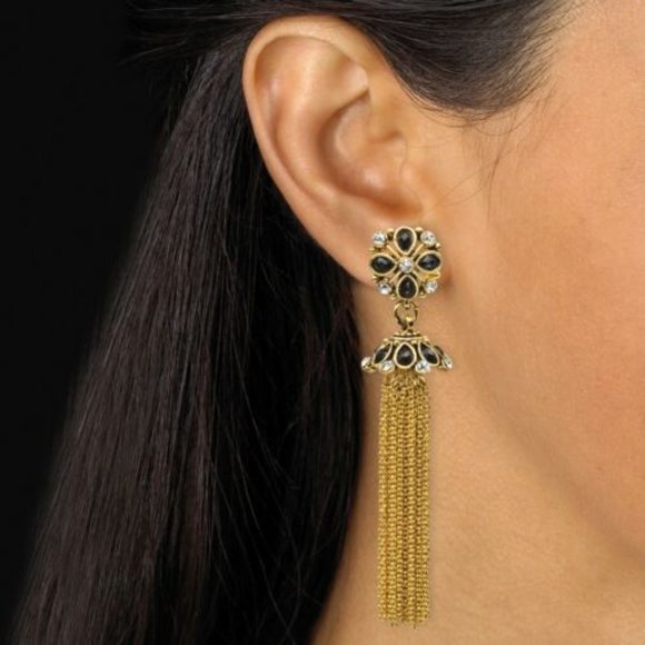 PALM BEACH Crystal Gold Tone Earrings Set 3" - Picture 2 of 2